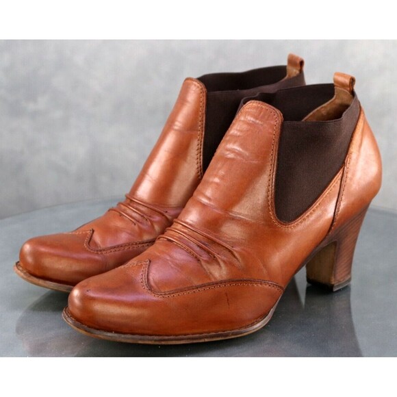 Paul Green Ghetto $180 Women's Heeled Booties Boots Size UK 5.5 US 8 Leather Tan - Picture 1 of 12